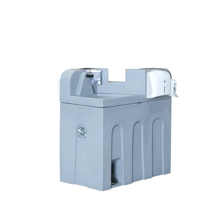 Mobiler Handwaschstand mit Seifenspender und Handtuchhalter – die hygienische Ergänzung, wenn Sie mobile Toiletten mieten.