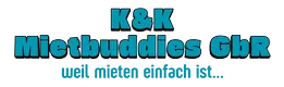 Logo von K&K Mietbuddies GbR mit dem Slogan „weil mieten einfach ist...“, Spezialist um mobile Toiletten mieten zu können.